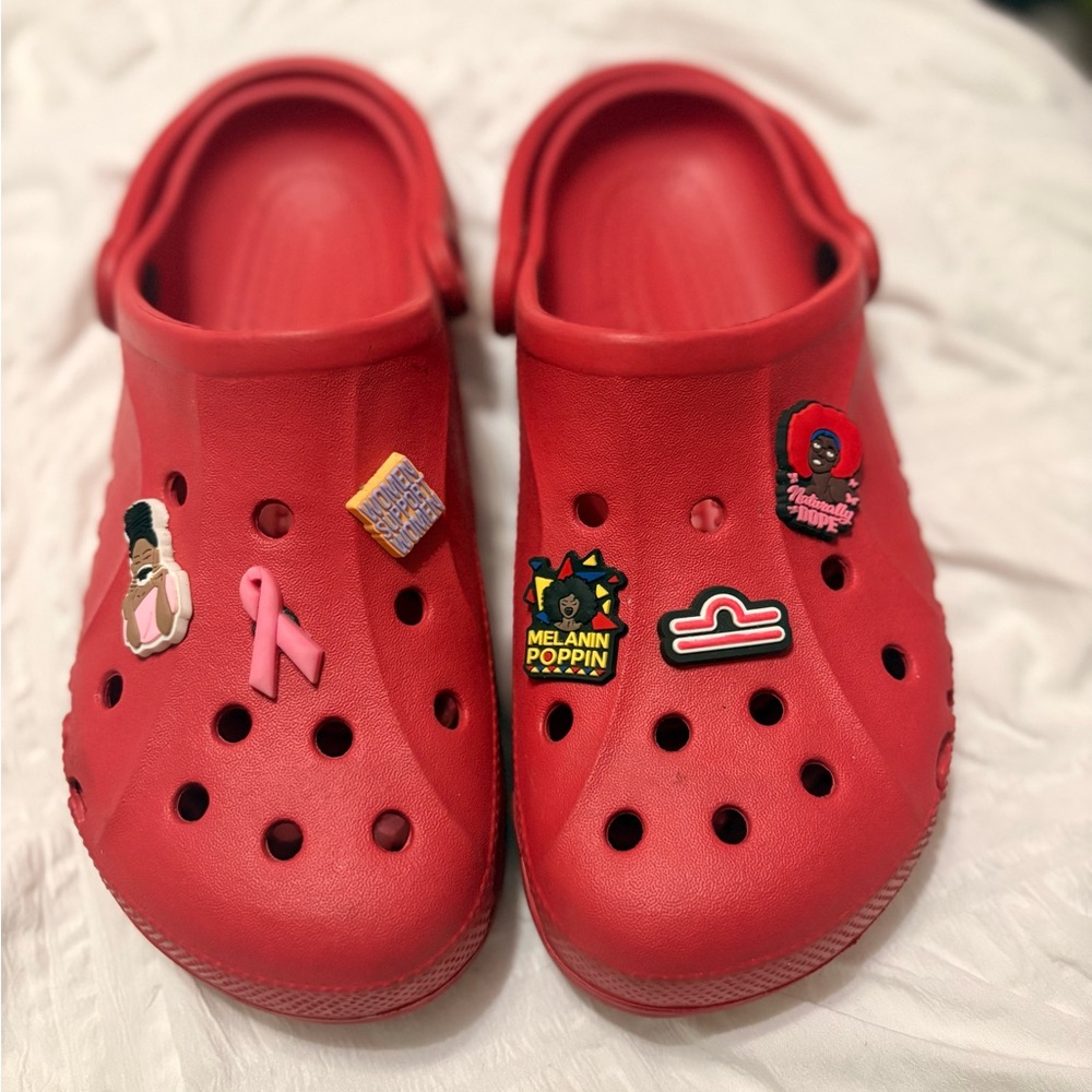 CROCS Red Adult Sandals with Playful Charms